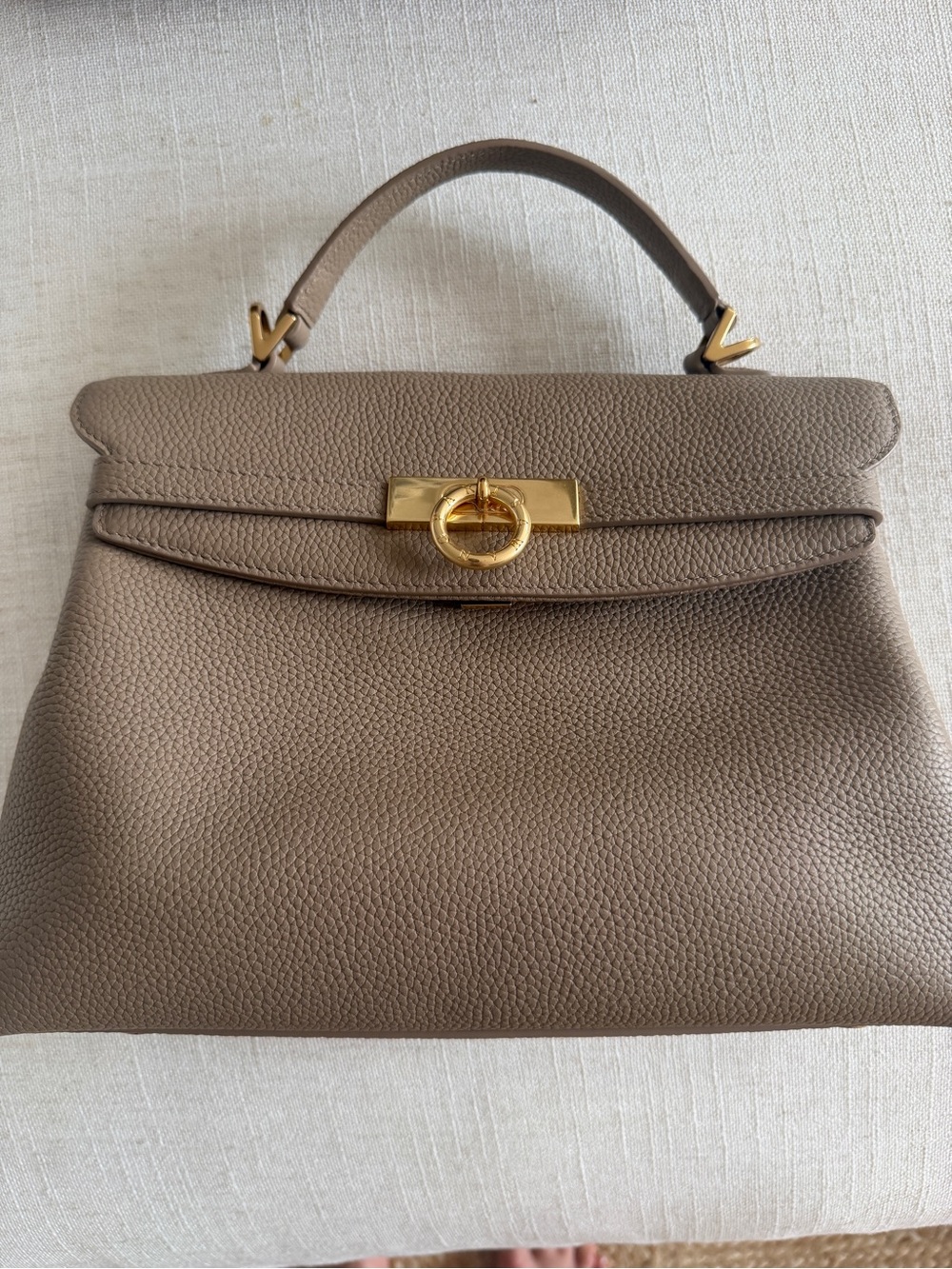Classic Top-Handle Satchel in Taupe with Gold Hardware - Picture 3 of 6
